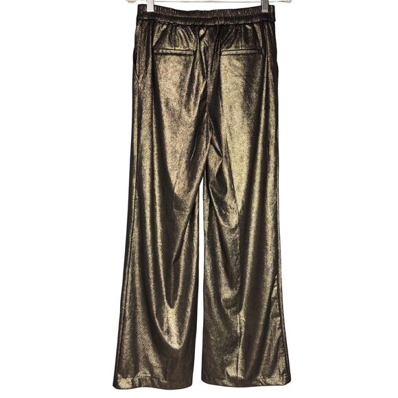Joie Womens Pant Straight Coated Polish Gold Black Sz 4 Glam Retro Disco Y2K 90s - Picture 3 of 9